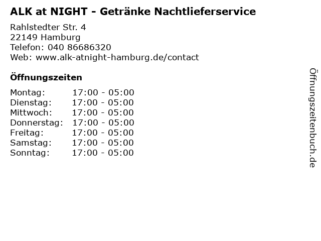 ALK at NIGHT - Getränke Nachtlieferservice in Hamburg: Adresse und Öffnungszeiten
