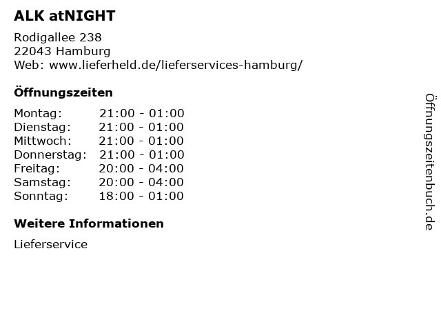 ALK atNIGHT in Hamburg: Adresse und Öffnungszeiten