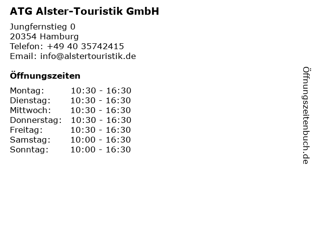 ATG Alster-Touristik GmbH in Hamburg: Adresse und Öffnungszeiten