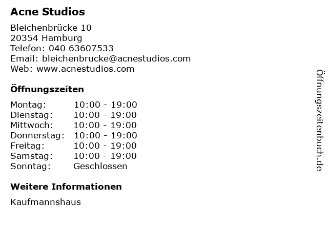 Acne Studios in Hamburg: Adresse und Öffnungszeiten