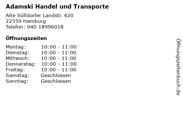 Adamski Handel und Transporte in Hamburg: Adresse und Öffnungszeiten