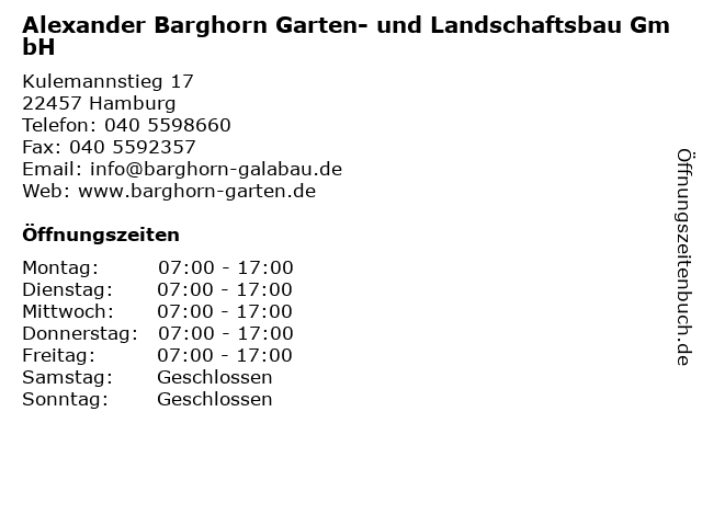 Alexander Barghorn Garten- und Landschaftsbau GmbH in Hamburg: Adresse und Öffnungszeiten