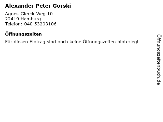 Alexander Peter Gorski in Hamburg: Adresse und Öffnungszeiten