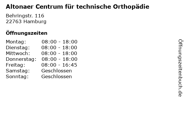 Altonaer Centrum für technische Orthopädie in Hamburg: Adresse und Öffnungszeiten