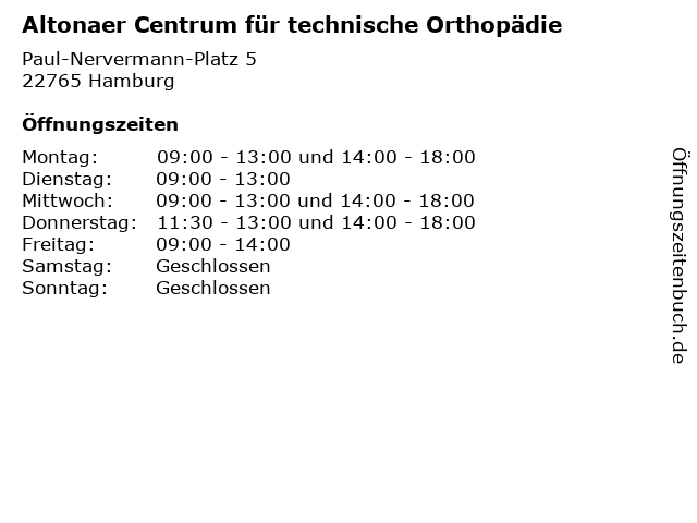 Altonaer Centrum für technische Orthopädie in Hamburg: Adresse und Öffnungszeiten