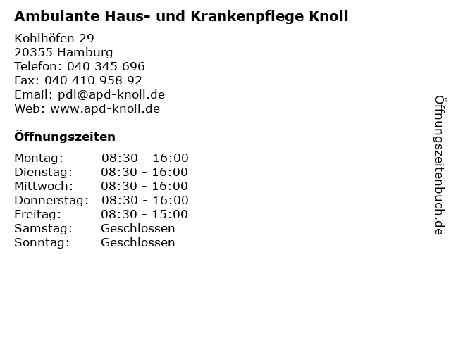 Ambulante Haus- und Krankenpflege Knoll in Hamburg: Adresse und Öffnungszeiten
