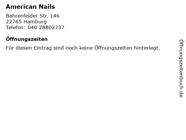 ᐅ Offnungszeiten American Nails Bahrenfelder Str 146 In Hamburg