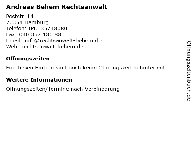 Andreas Behem Rechtsanwalt in Hamburg: Adresse und Öffnungszeiten