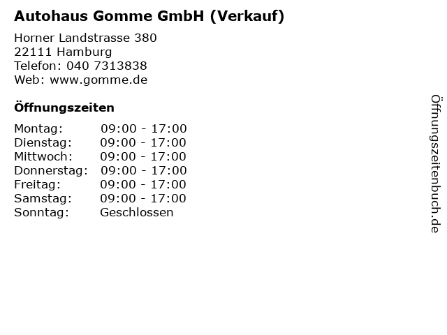 Autohaus Gomme GmbH (Verkauf) in Hamburg: Adresse und Öffnungszeiten