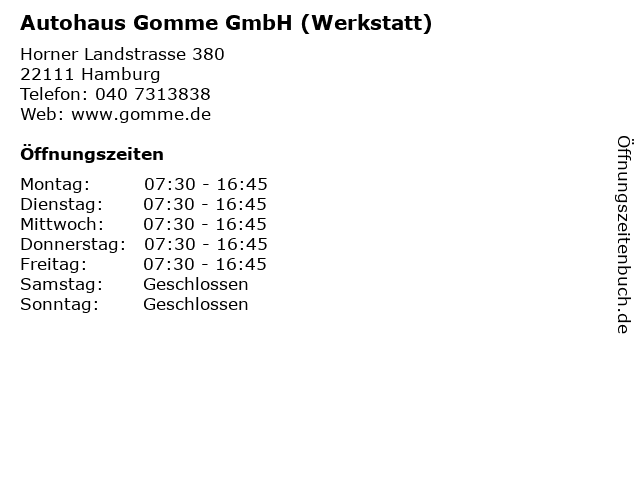 Autohaus Gomme GmbH (Werkstatt) in Hamburg: Adresse und Öffnungszeiten