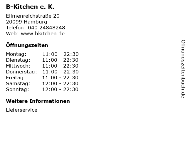 á Offnungszeiten B Kitchen E K Ellmenreichstrasse 20 In Hamburg