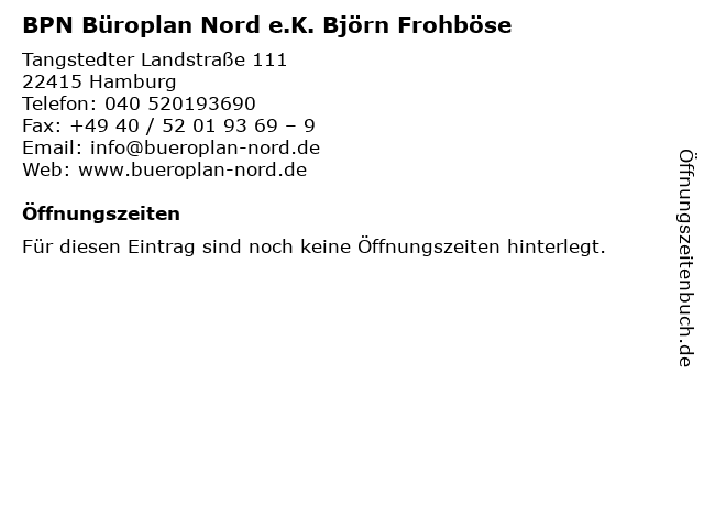 BPN Büroplan Nord e.K. Björn Frohböse in Hamburg: Adresse und Öffnungszeiten