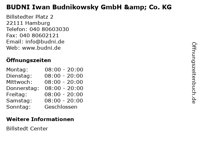 BUDNI Iwan Budnikowsky GmbH & Co. KG in Hamburg: Adresse und Öffnungszeiten