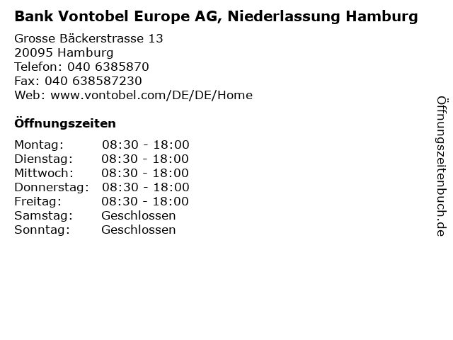 Bank Vontobel Europe AG, Niederlassung Hamburg in Hamburg: Adresse und Öffnungszeiten