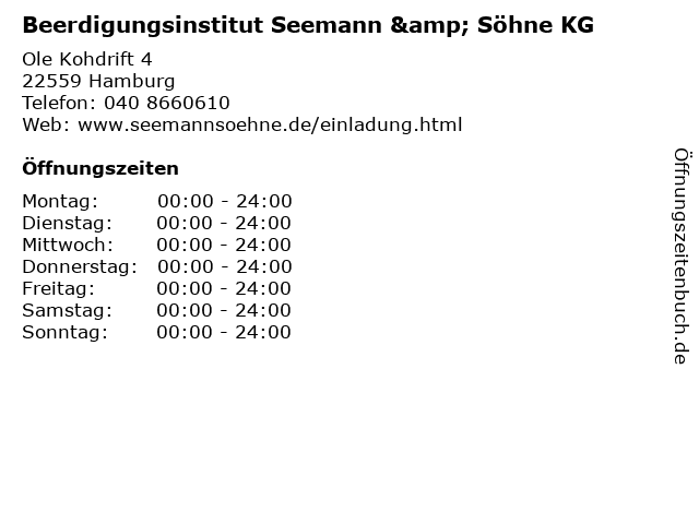 Beerdigungsinstitut Seemann & Söhne KG in Hamburg: Adresse und Öffnungszeiten