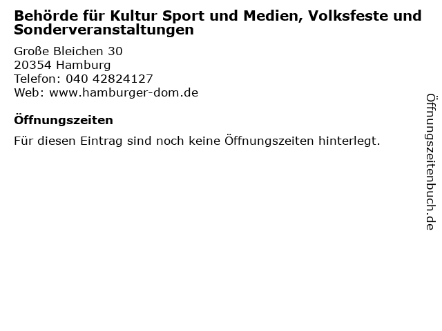 Behörde für Kultur Sport und Medien, Volksfeste und Sonderveranstaltungen in Hamburg: Adresse und Öffnungszeiten