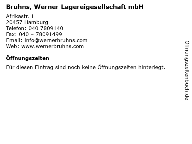 Bruhns, Werner Lagereigesellschaft mbH in Hamburg: Adresse und Öffnungszeiten