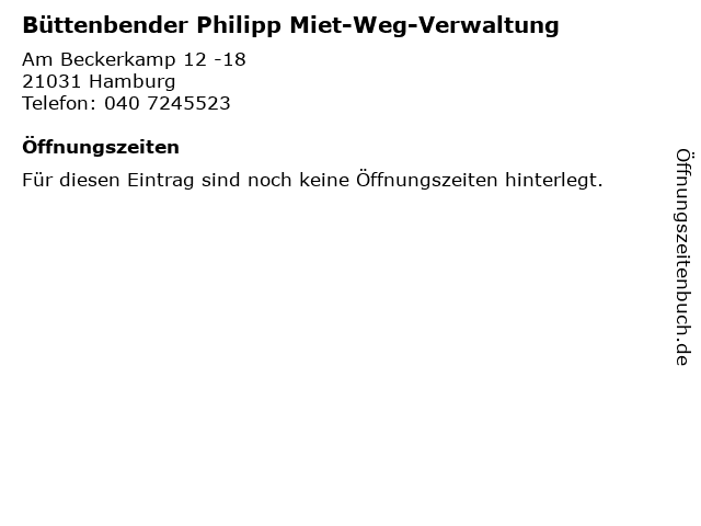 Büttenbender Philipp Miet-Weg-Verwaltung in Hamburg: Adresse und Öffnungszeiten