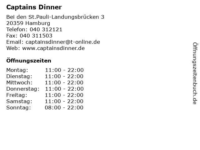 Captains Dinner in Hamburg: Adresse und Öffnungszeiten