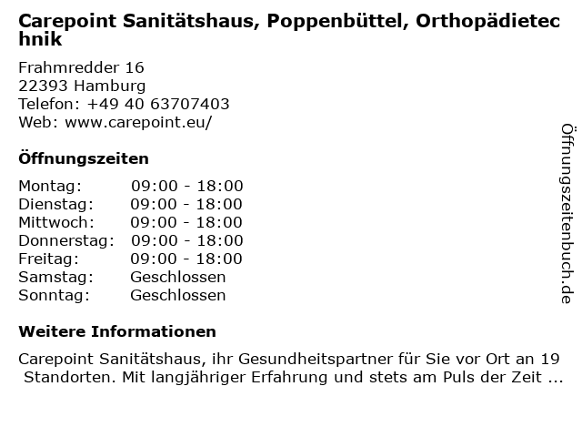 Carepoint Sanitätshaus, Poppenbüttel, Orthopädietechnik in Hamburg: Adresse und Öffnungszeiten