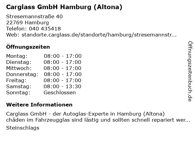 Carglass GmbH Hamburg (Altona) in Hamburg: Adresse und Öffnungszeiten