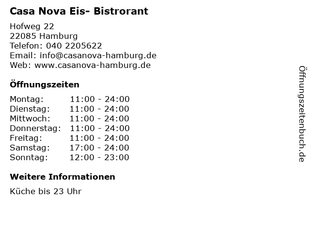 Casa Nova Eis- Bistrorant in Hamburg: Adresse und Öffnungszeiten