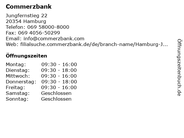 ᐅ Offnungszeiten Commerzbank Hamburg Jungfernstieg Geldautomat Filiale Jungfernstieg 22 In Hamburg