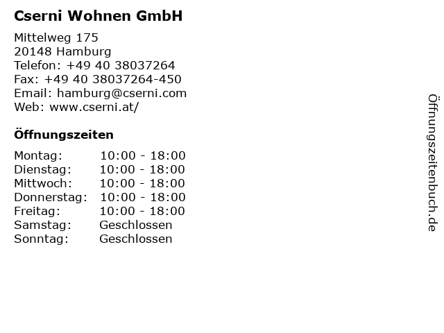 Cserni Wohnen GmbH in Hamburg: Adresse und Öffnungszeiten