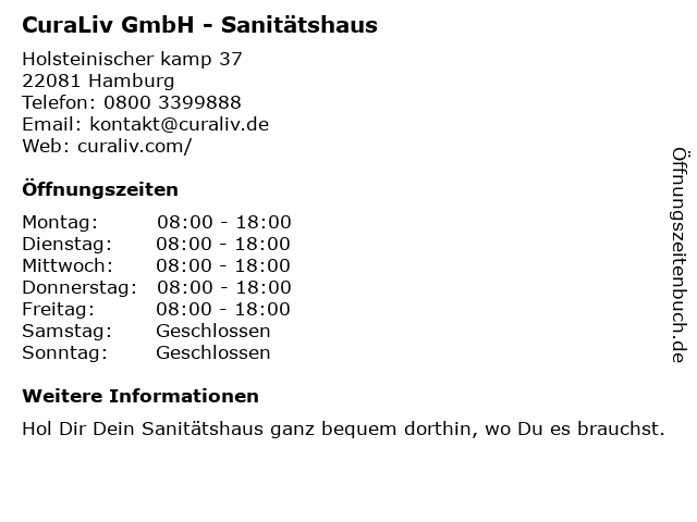 CuraLiv GmbH - Sanitätshaus in Hamburg: Adresse und Öffnungszeiten