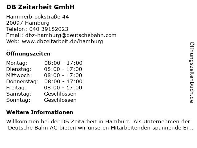 DB Zeitarbeit GmbH in Hamburg: Adresse und Öffnungszeiten