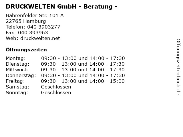 DRUCKWELTEN GmbH - Beratung - in Hamburg: Adresse und Öffnungszeiten