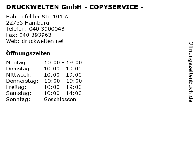 DRUCKWELTEN GmbH - COPYSERVICE - in Hamburg: Adresse und Öffnungszeiten