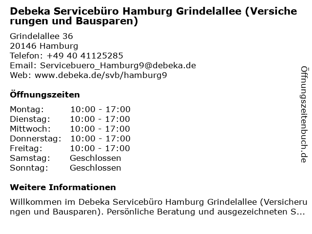 ᐅ Offnungszeiten Debeka Serviceburo Hamburg Grindelallee Grindelallee 36 In Hamburg