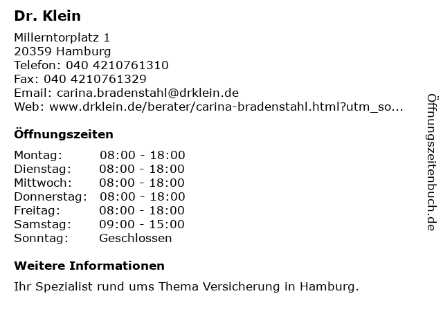 ᐅ Offnungszeiten Dr Klein Carina Bradenstahl Millerntorplatz 1 In Hamburg