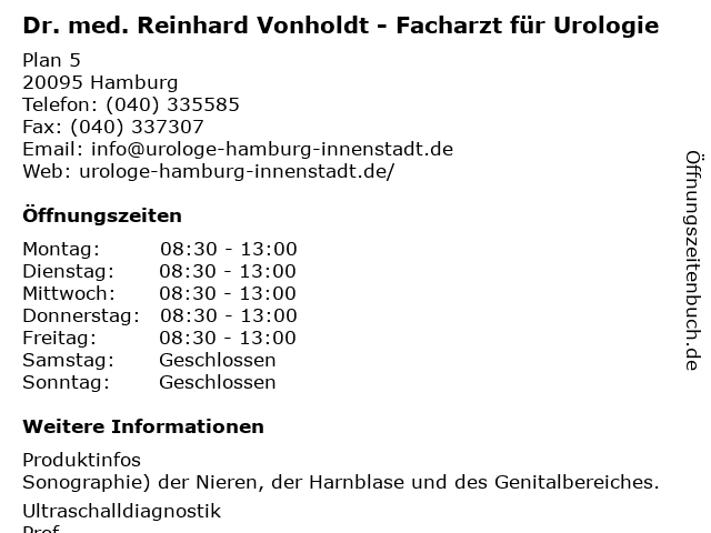 Dr. med. Reinhard Vonholdt - Facharzt für Urologie in Hamburg: Adresse und Öffnungszeiten