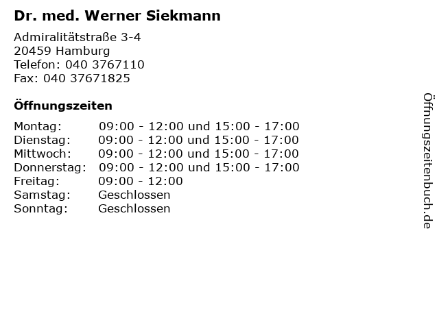 Dr. med. Werner Siekmann in Hamburg: Adresse und Öffnungszeiten