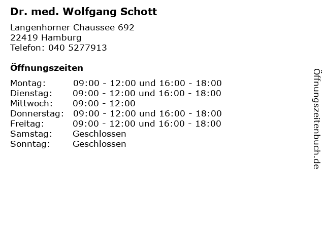 Dr. med. Wolfgang Schott in Hamburg: Adresse und Öffnungszeiten