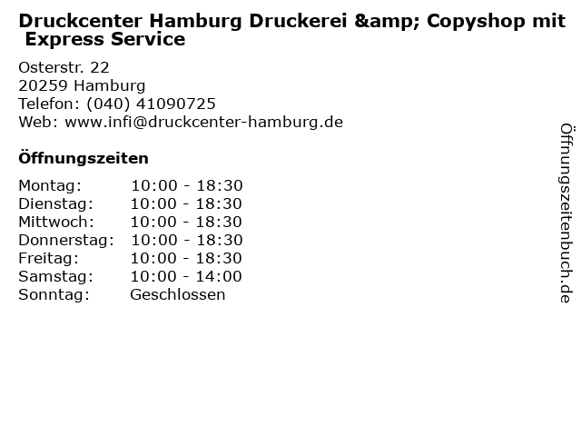 Druckcenter Hamburg in Hamburg: Adresse und Öffnungszeiten