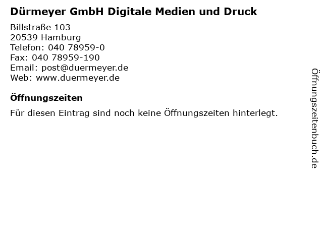 Dürmeyer GmbH Digitale Medien und Druck in Hamburg: Adresse und Öffnungszeiten