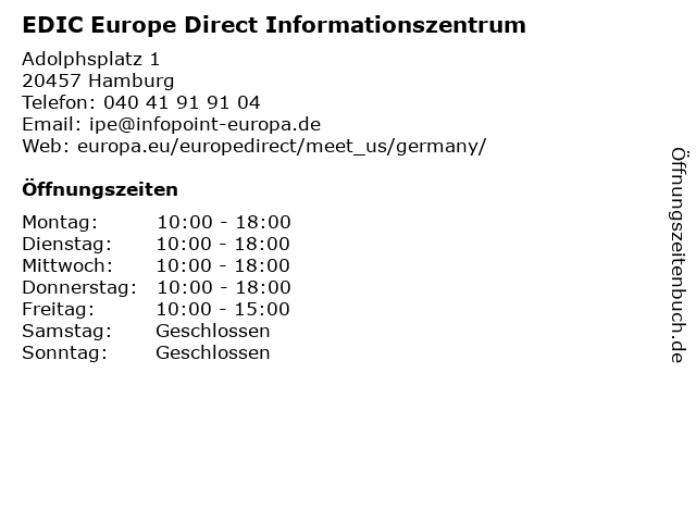 EDIC Europe Direct Informationszentrum in Hamburg: Adresse und Öffnungszeiten