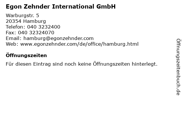 Egon Zehnder International GmbH in Hamburg: Adresse und Öffnungszeiten