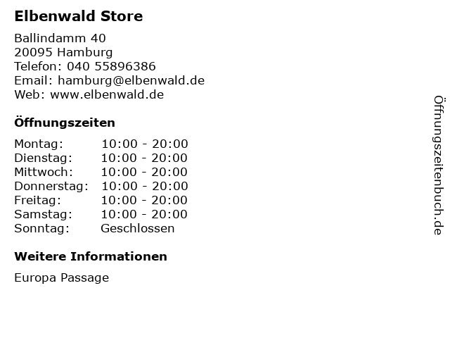 Elbenwald Store in Hamburg: Adresse und Öffnungszeiten