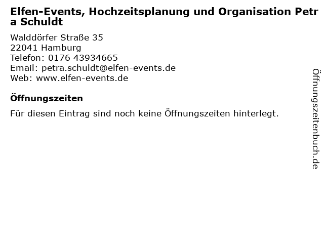 Elfen-Events, Hochzeitsplanung und Organisation Petra Schuldt in Hamburg: Adresse und Öffnungszeiten
