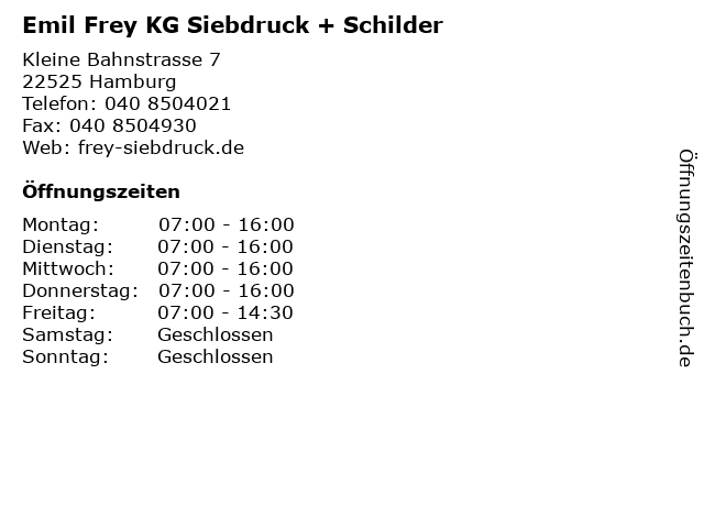 Emil Frey KG Siebdruck + Schilder in Hamburg: Adresse und Öffnungszeiten