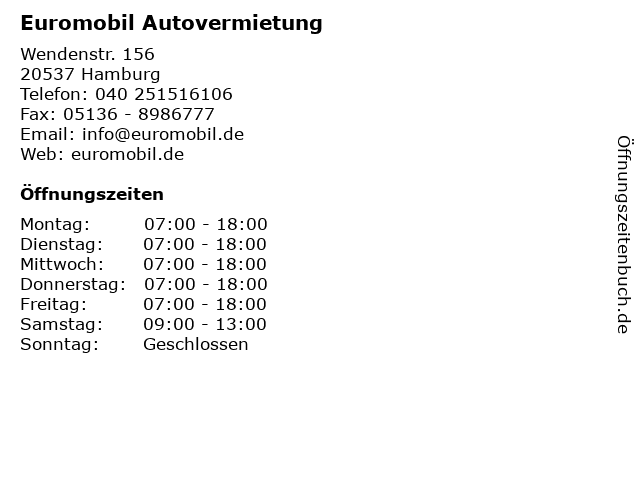 Euromobil Autovermietung in Hamburg: Adresse und Öffnungszeiten