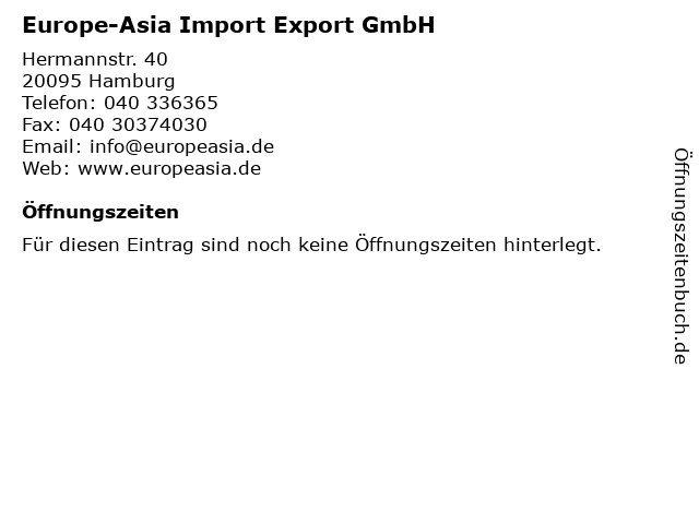 Europe-Asia Import Export GmbH in Hamburg: Adresse und Öffnungszeiten