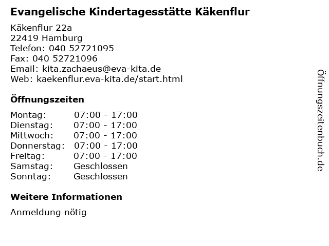 Evangelische Kindertagesstätte Käkenflur in Hamburg: Adresse und Öffnungszeiten