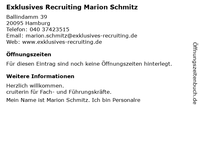 Exklusives Recruiting Marion Schmitz in Hamburg: Adresse und Öffnungszeiten