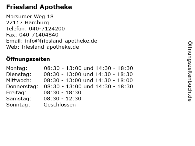Friesland Apotheke in Hamburg: Adresse und Öffnungszeiten