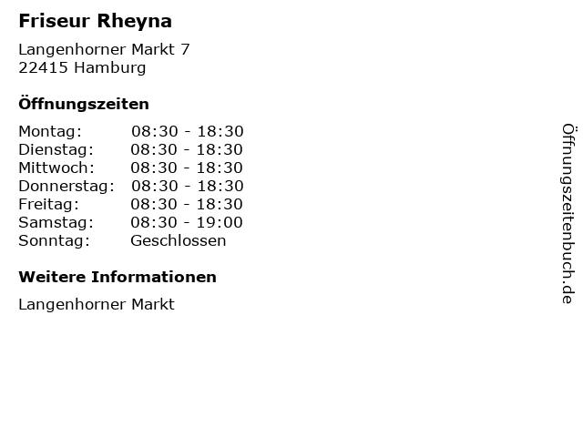 Friseur Rheyna in Hamburg: Adresse und Öffnungszeiten
